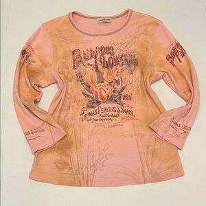 Y2K SKINNY MINNIE PINK RHINESTONE GOTH BOHO GRUNGE LONG SLEEVE TOP MEDIUM